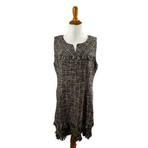 Nanette Nanette Lepore Black Tweed Fringe Sleeveless Shift Dress